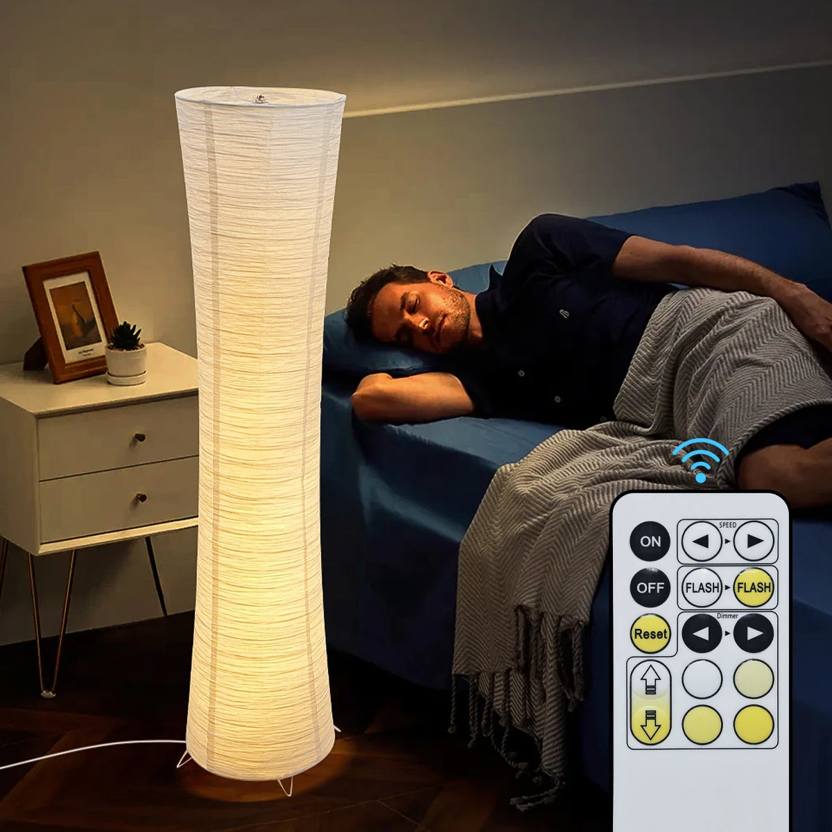 Minimalist Paper Floor Lamp With Remote Dimming