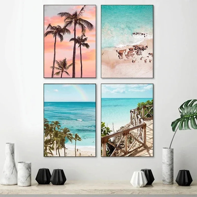 Summer Beach Palm Tree Canvas Wall Art Print